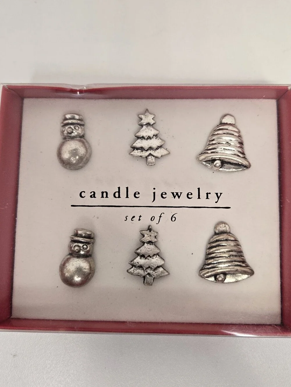 Pier 1 Imports Silver Holiday Candle Jewelry Set of 6 Snowman, Tree, Bell Charms